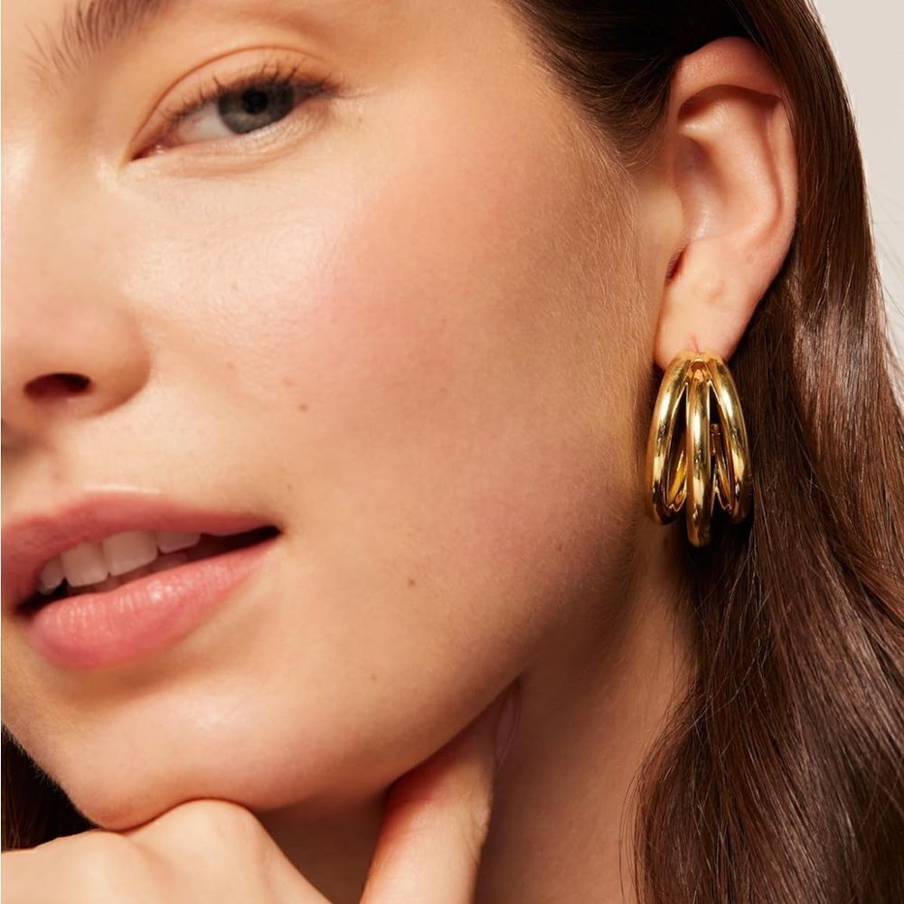 14k gold plated triple hoop earrings